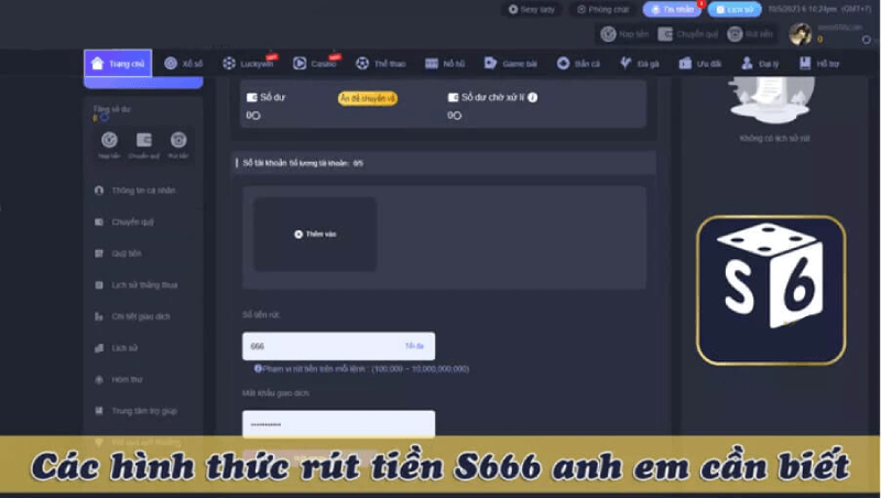 Hướng dẫn nạp tiền và rút tiền trên S666
